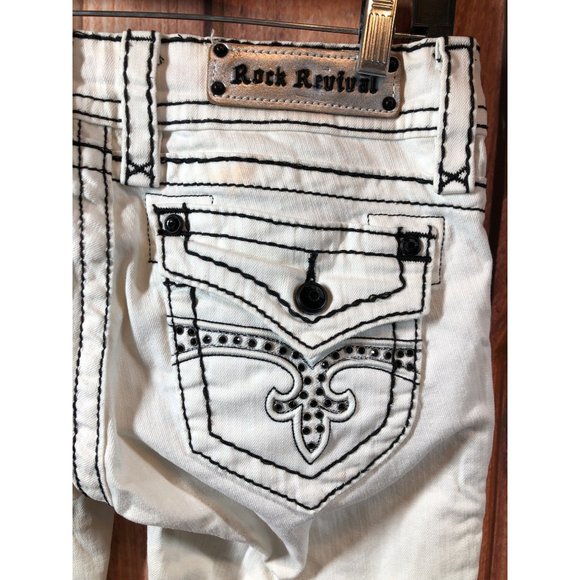 Rock Revival Jeans Rock Revival Jen Straight White Black Stitch